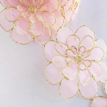 Blue / Pink / Red And Gold Layered Flowers, Cut work Tissue Trim, 3-D Flower Trim